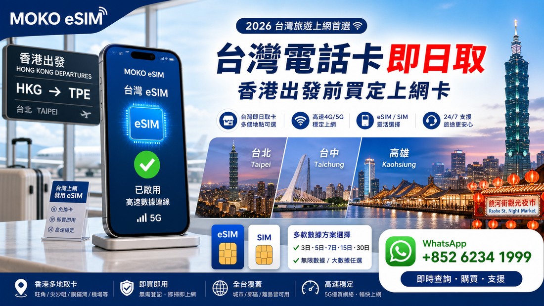 台灣電話卡即日取｜香港出發前買定上網卡
