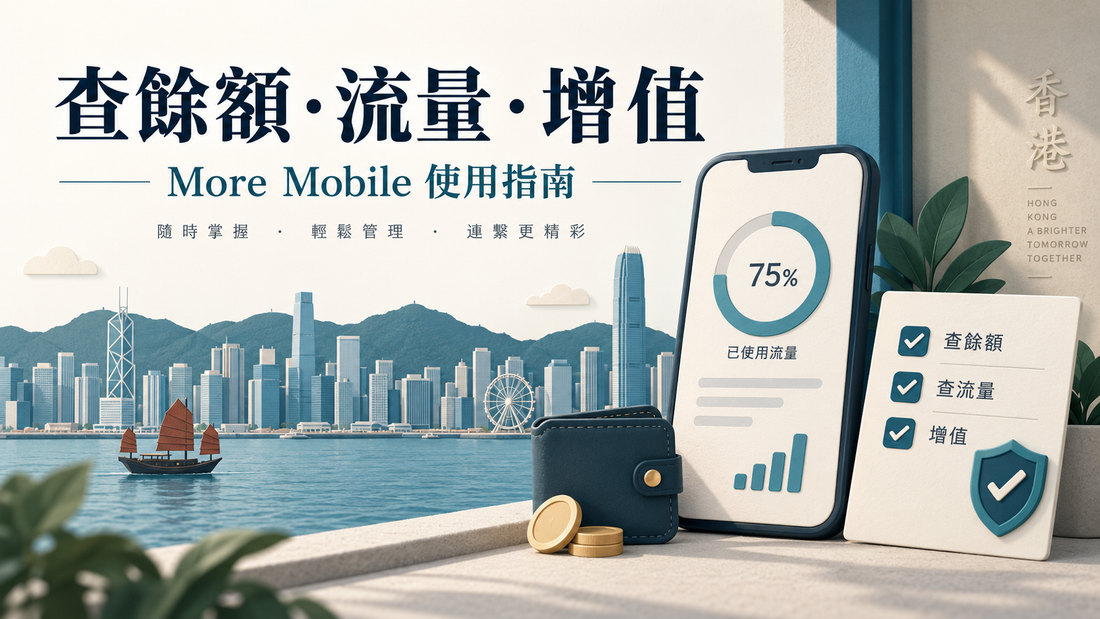 More Mobile 餘額、數據用量及增值教學示意插圖