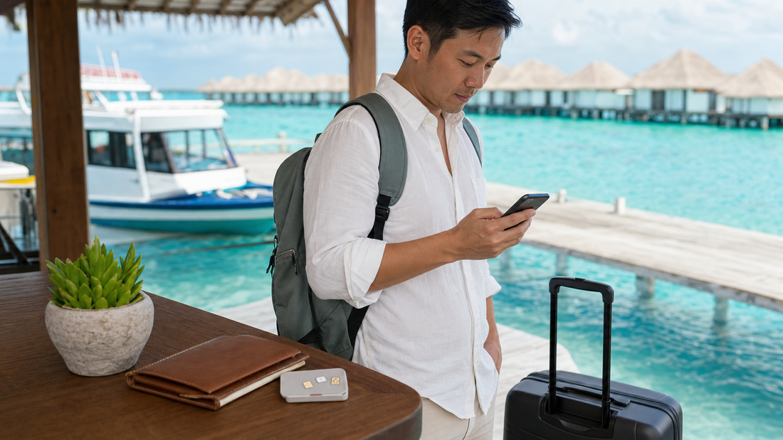 香港旅客抵達馬爾代夫度假島後以手機使用 eSIM 上網