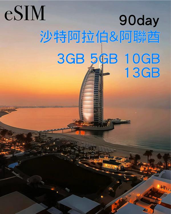 eSIM｜沙特阿拉伯及阿聯酋90日高速漫遊數據