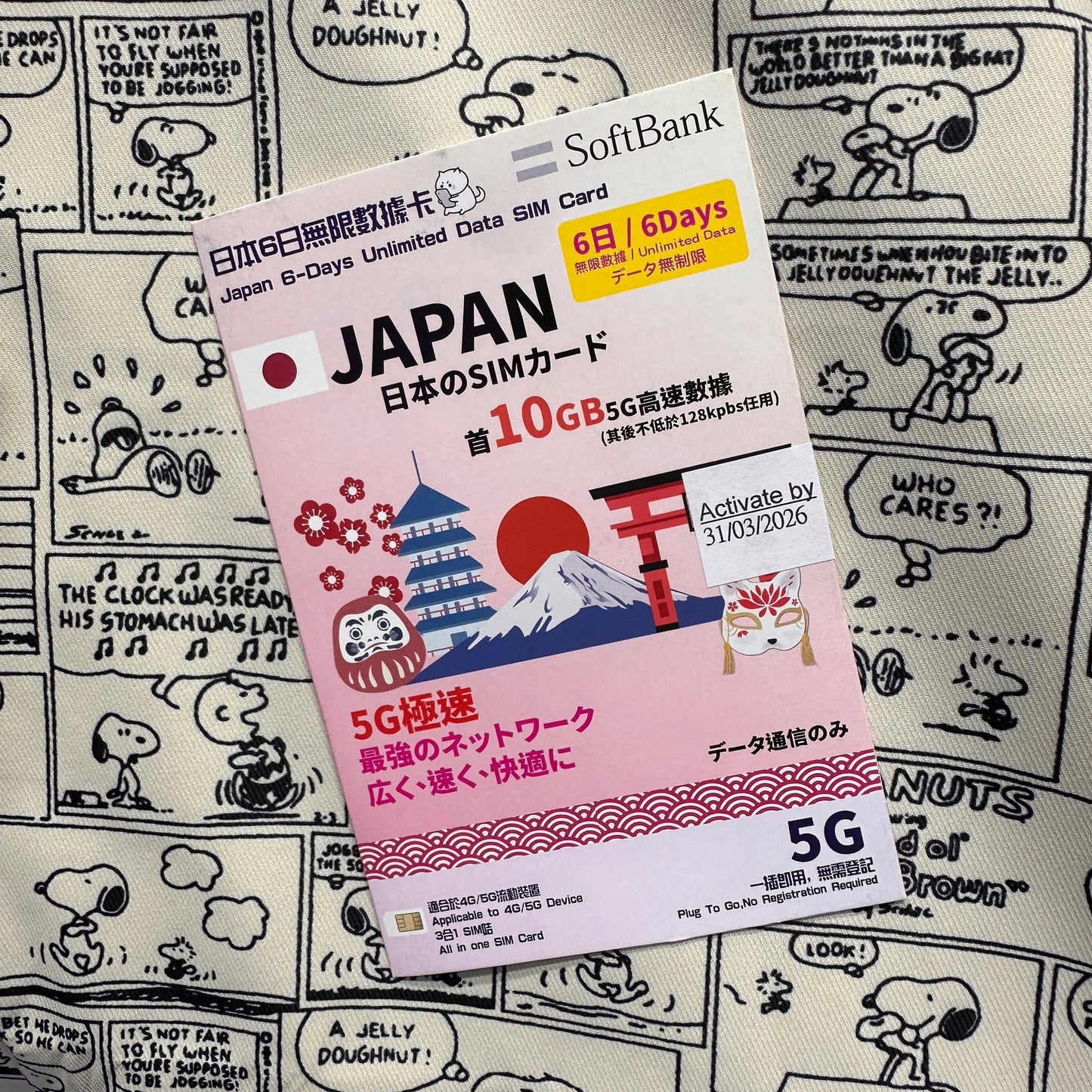 SoftBank ｜5G日本6日&8日無限數據儲值卡