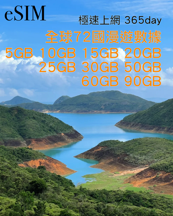 eSIM｜全球72國高速漫遊數據年套餐