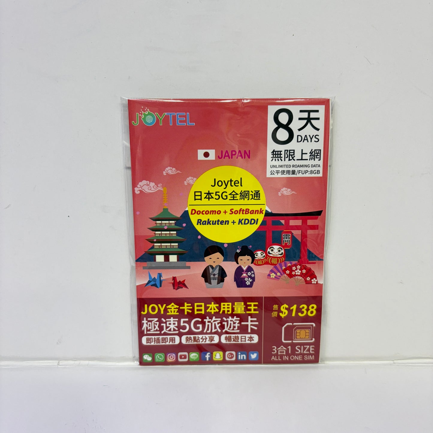 JoyTEL日本8日漫遊數據儲值卡