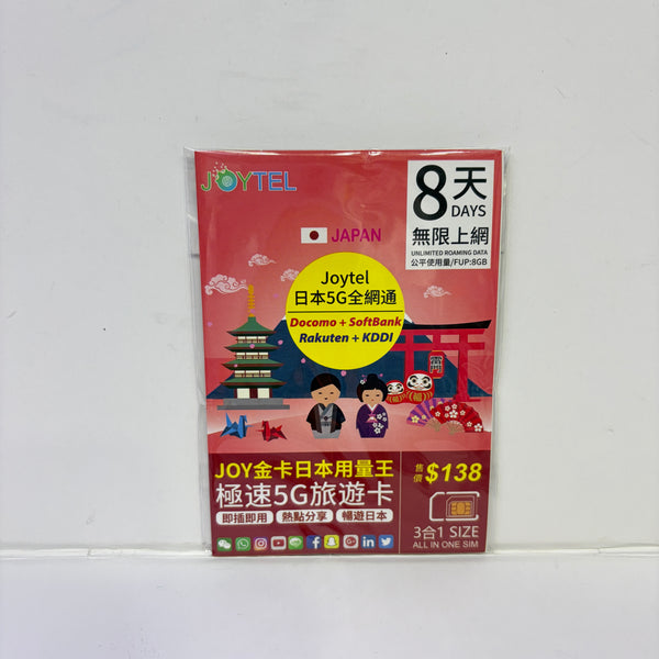 JoyTEL日本8日漫遊數據儲值卡