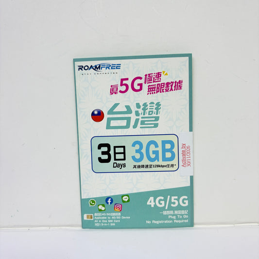 中華電信｜5G台灣3日 5日 8日無限數據儲值卡